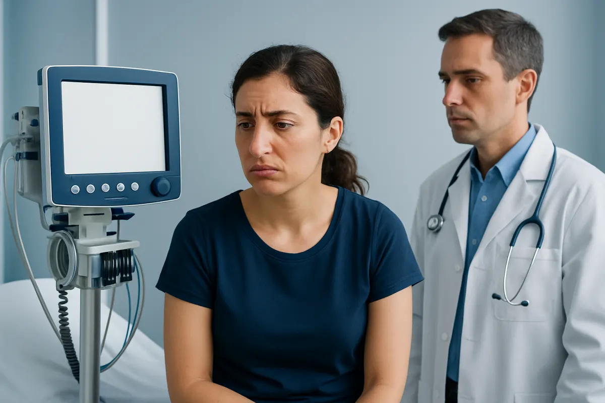 Patient with concern about nasal issues during consultation at hospital.