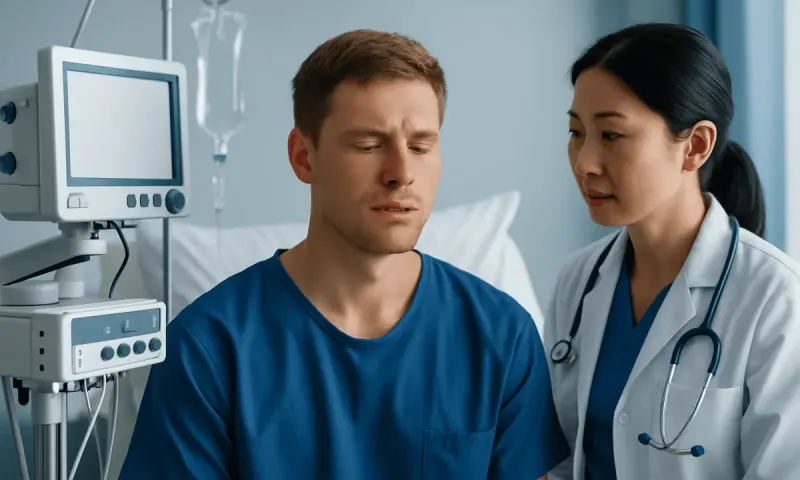 Patient consulting with a doctor in a hospital room.