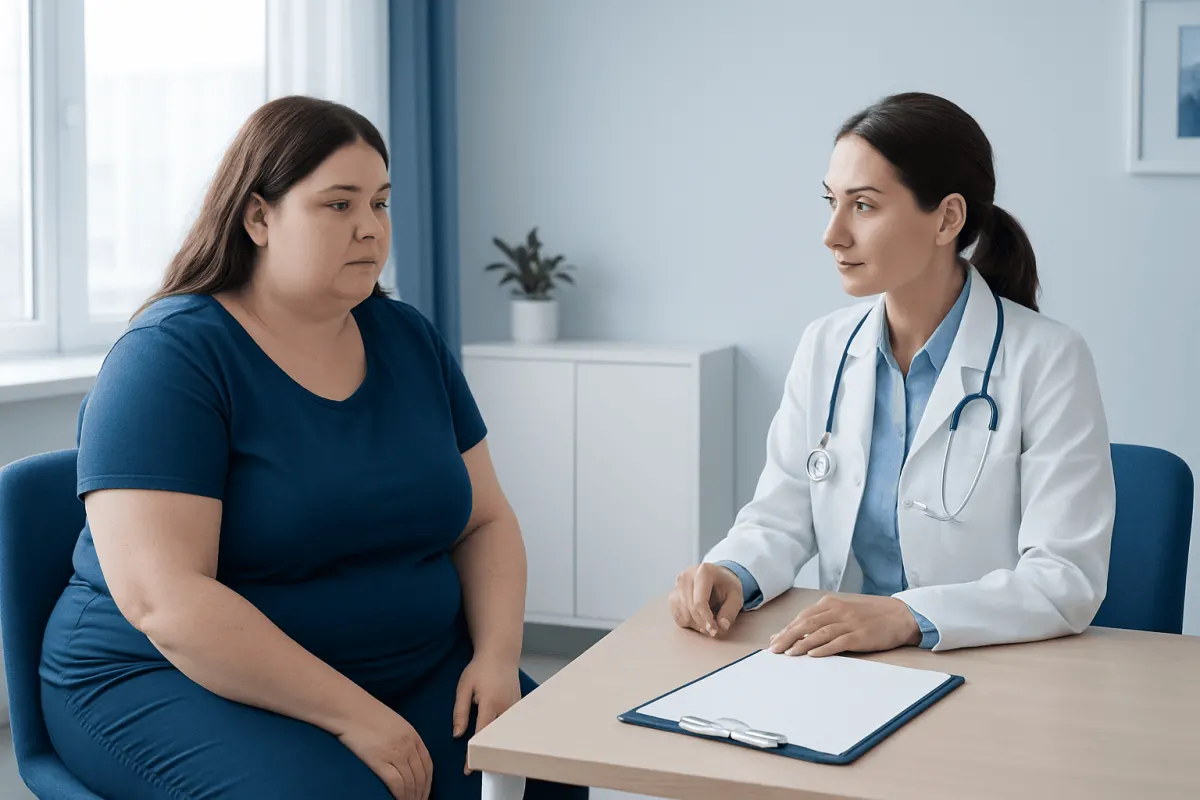 Doctor consulting with a patient about weight regain after gastric sleeve surgery.