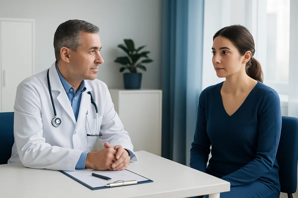 Doctor consulting with a patient in a medical office setting.