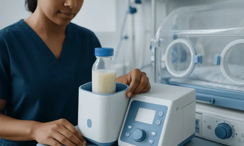 Breast milk warming device in a hospital setting at Acibadem Hospitals Group.