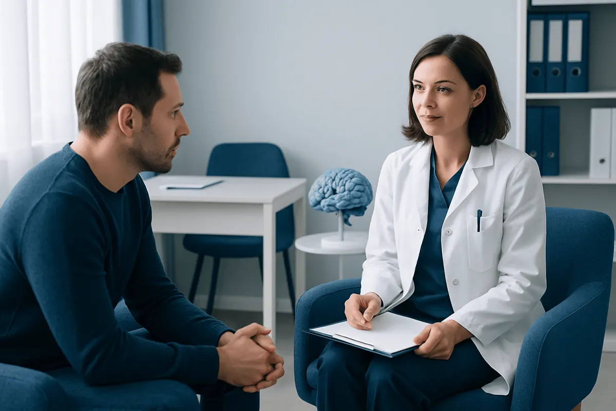 Doctor consulting with a patient in a medical office setting.