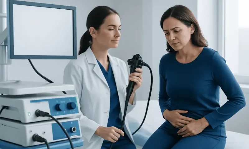 Doctor performing endoscopy on a patient in a medical clinic.