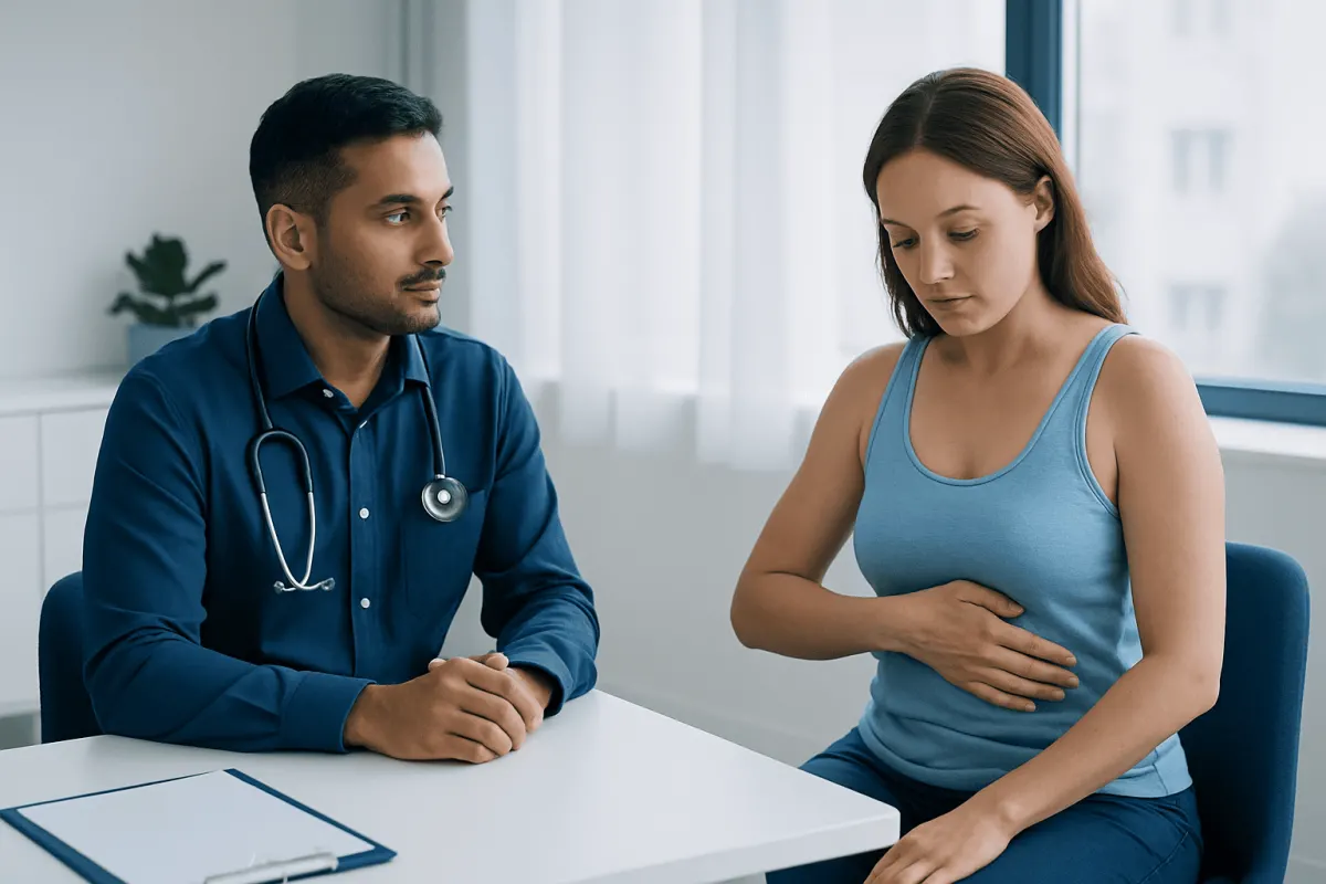 Doctor consulting with a woman patient about breast health issues.