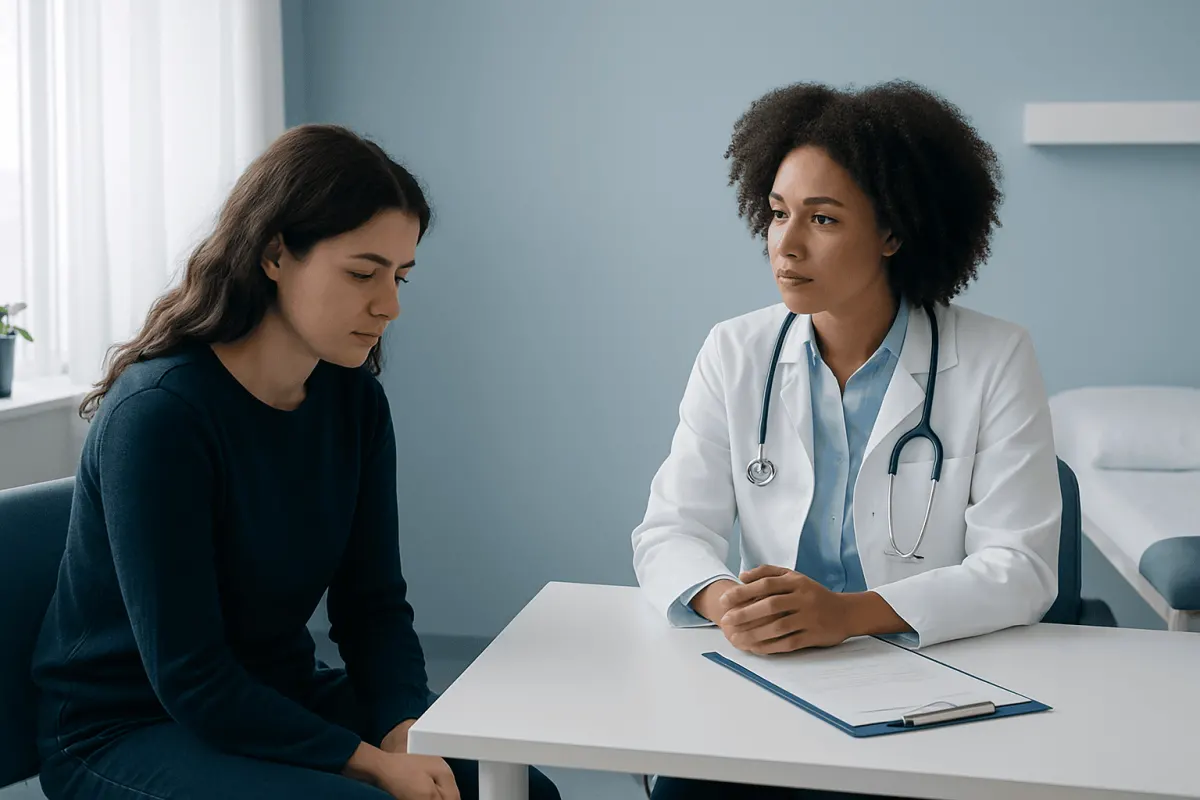 Doctor consulting with a patient in a medical office setting.