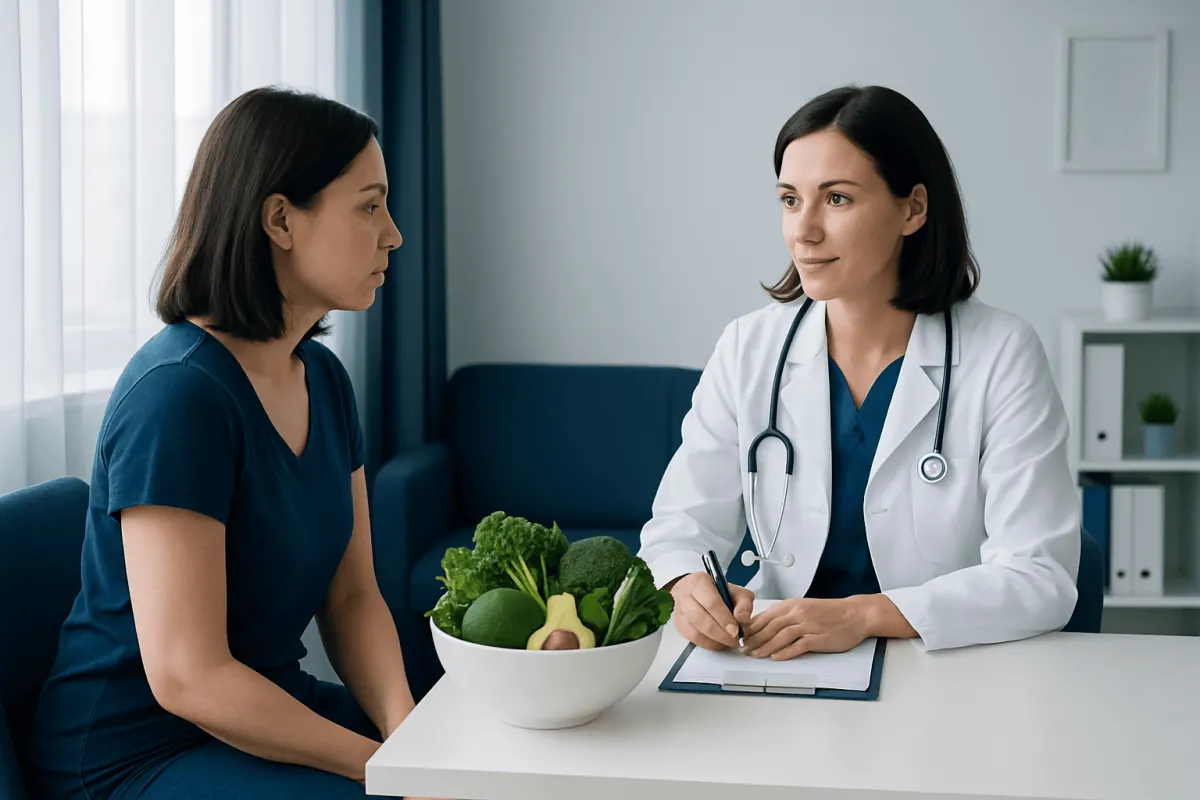 Doctor consulting with patient about healthy diet and nutrition.
