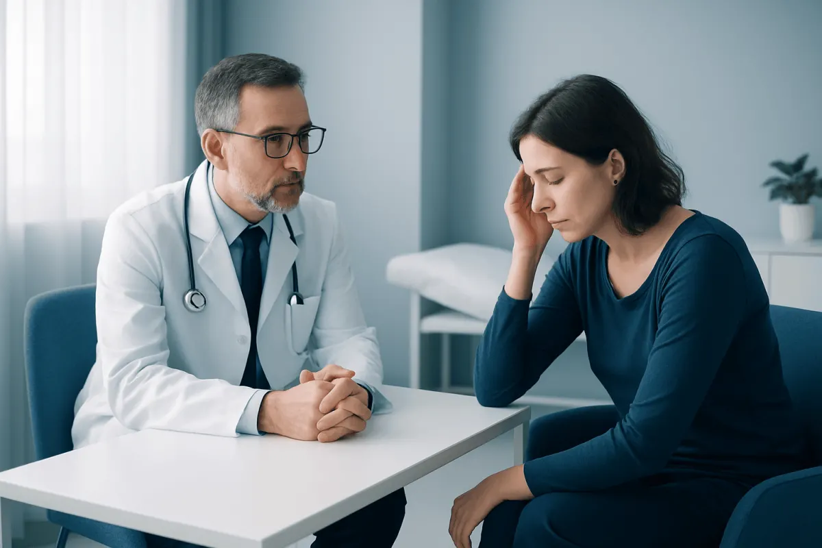 Doctor consulting with a patient in a medical office setting.