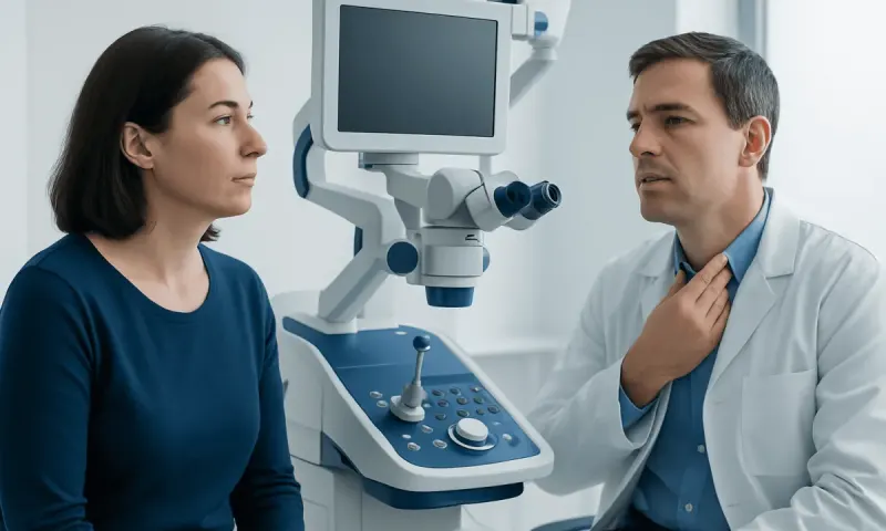 Doctor explaining tongue tie diagnosis to patient in a medical clinic.