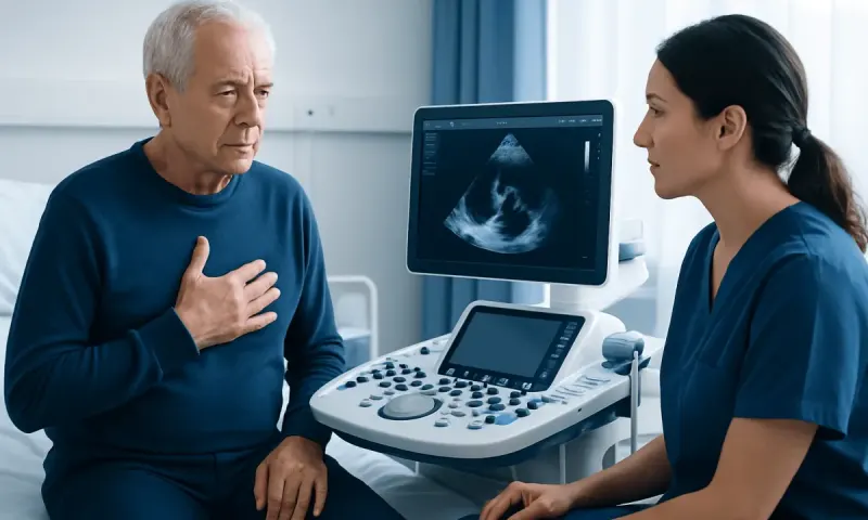 Elderly man consulting with a cardiologist about heart health.
