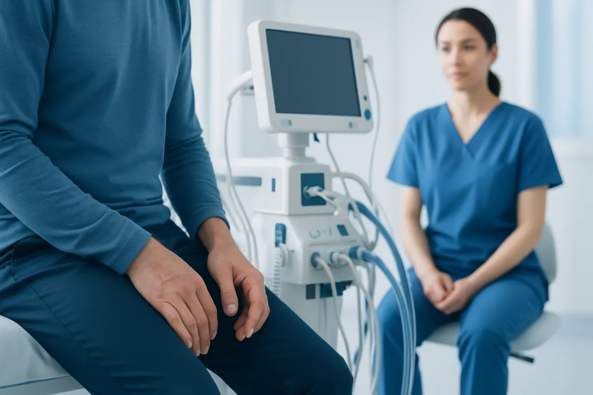 Medical examination with ultrasound device at Acibadem Hospital.