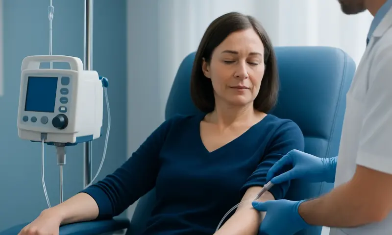 Patient receiving IV treatment at Acibadem Hospital for anemia management.
