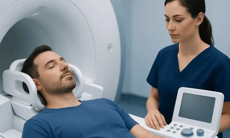 Patient undergoing MRI scan at Acibadem Hospital for stroke diagnosis.
