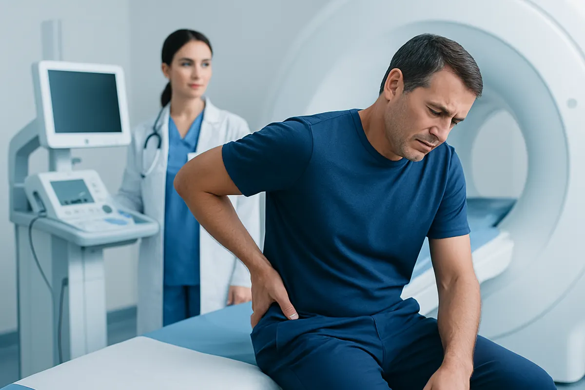 Patient experiencing back pain during MRI scan at Acibadem Hospital.