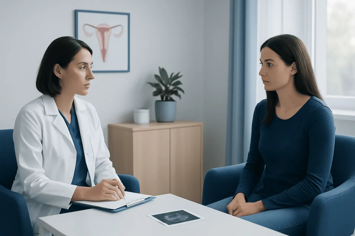 Doctor consulting with patient in a medical office setting.
