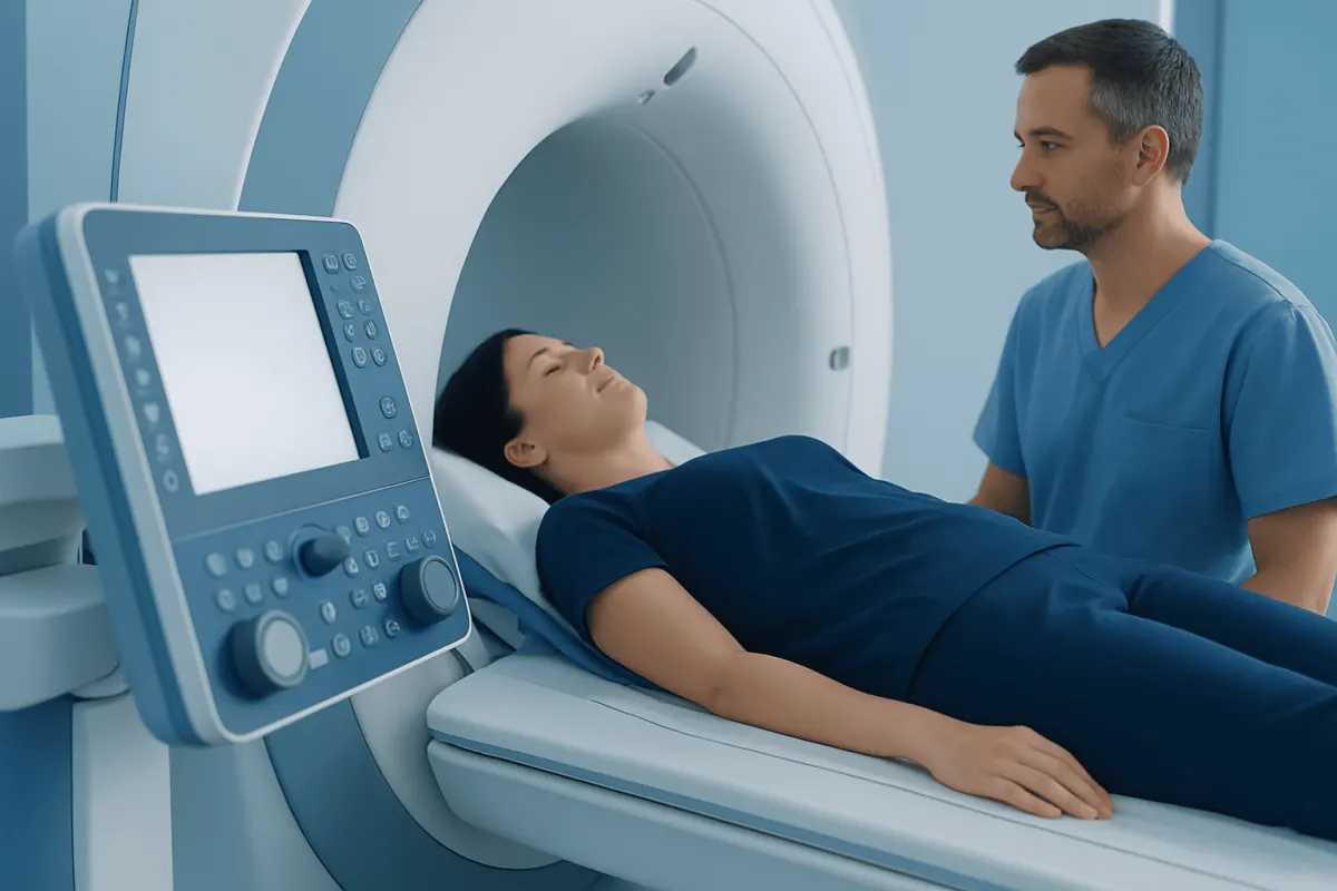 Patient undergoing MRI scan at Acibadem Hospital for joint and bone health.