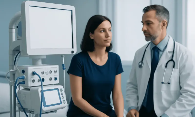 Doctor consulting with a patient in a medical examination room.