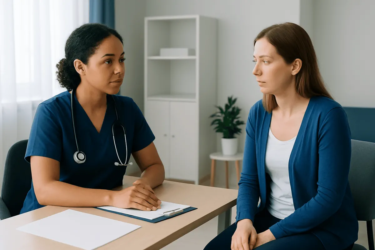 Doctor consulting with a patient in a medical office setting.