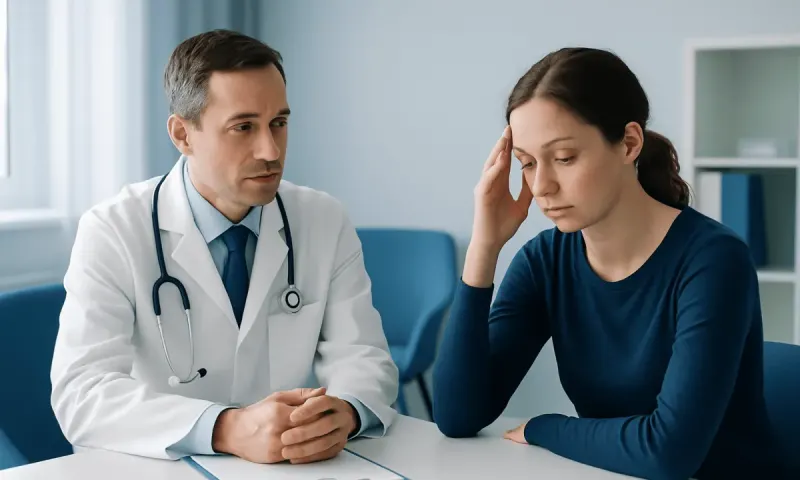 Doctor consulting with a young woman in a medical office.