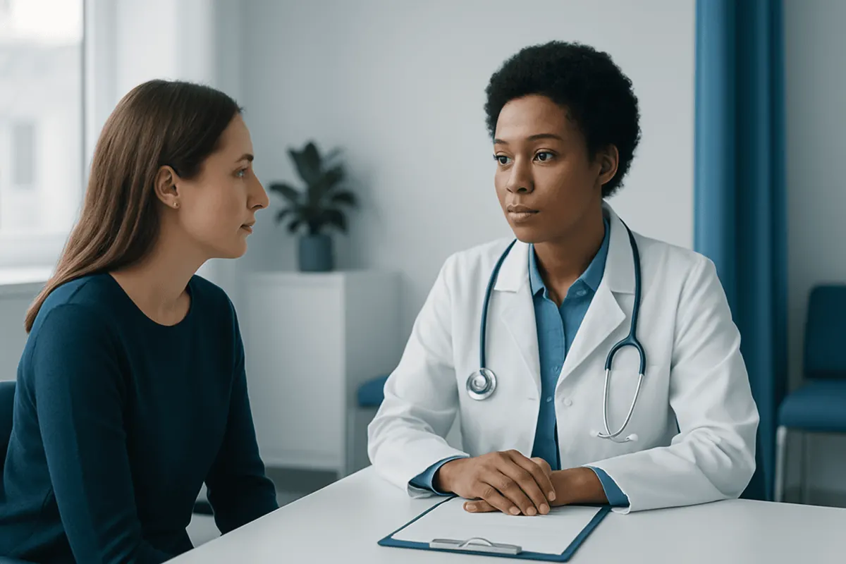 Doctor consulting with a patient in a medical office setting.