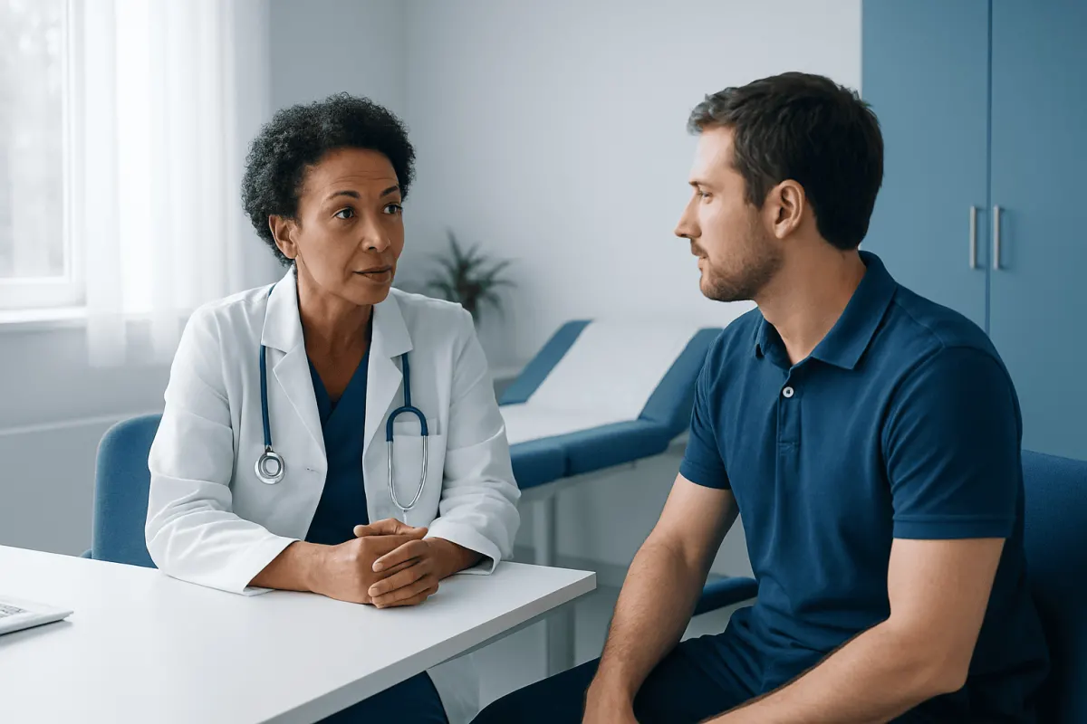 Doctor consulting with a patient in a medical office setting.