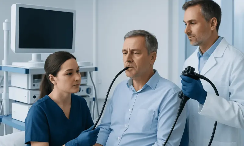 Gastroenterologist performs endoscopy on patient in hospital setting.