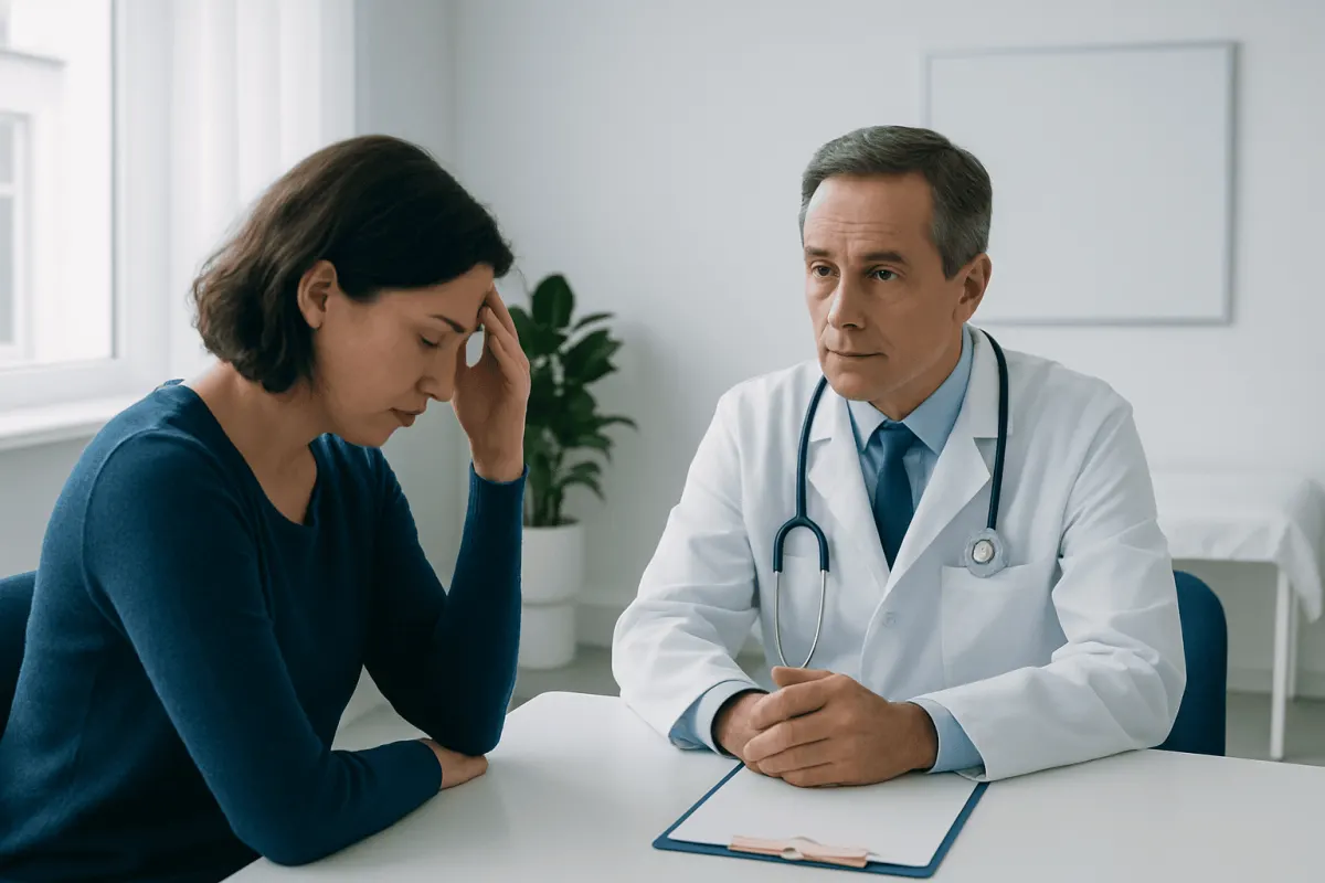 Doctor consulting with a patient in a medical office setting.
