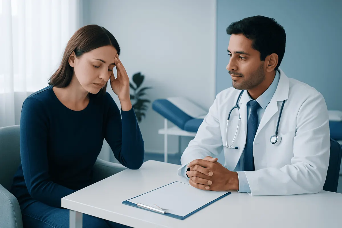 Doctor consulting with a patient about water intoxication symptoms.