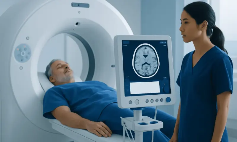 Patient undergoing brain MRI scan at Acibadem Hospital.