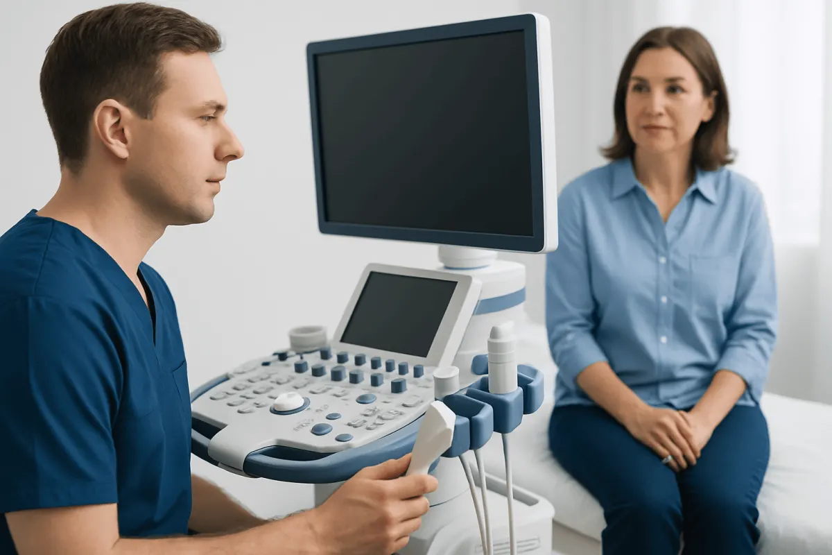Medical professional performing an ultrasound examination on a patient.