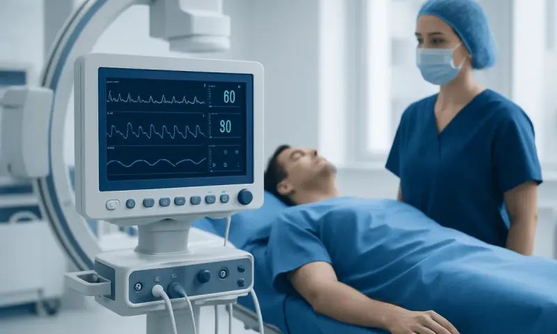 Medical professional monitoring patient during neurological examination at Acibadem Hospital.
