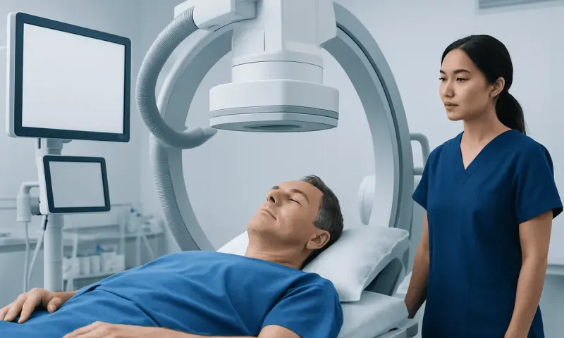 Patient undergoing a medical imaging procedure at Acibadem Hospital.