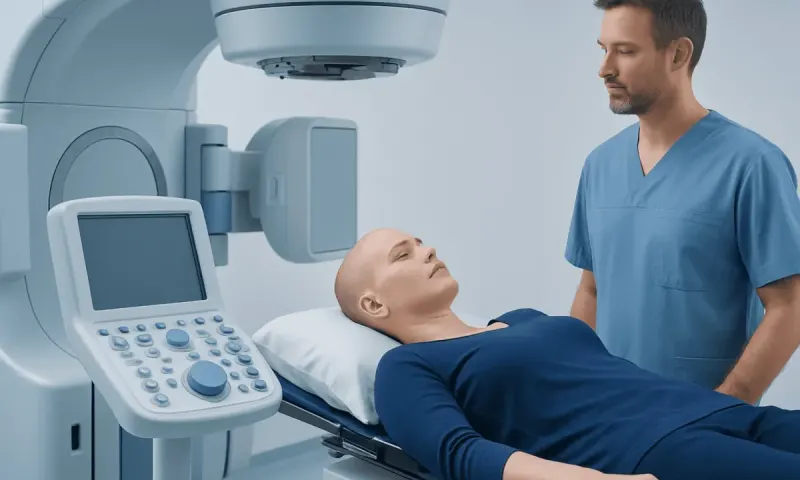 Medical professional prepares patient for imaging scan in hospital.