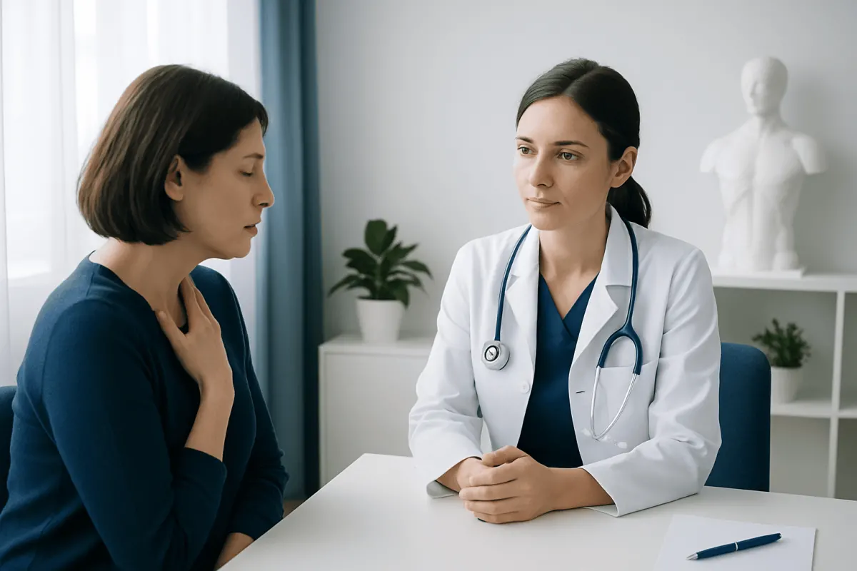 Doctor consulting with a patient in a medical office setting.