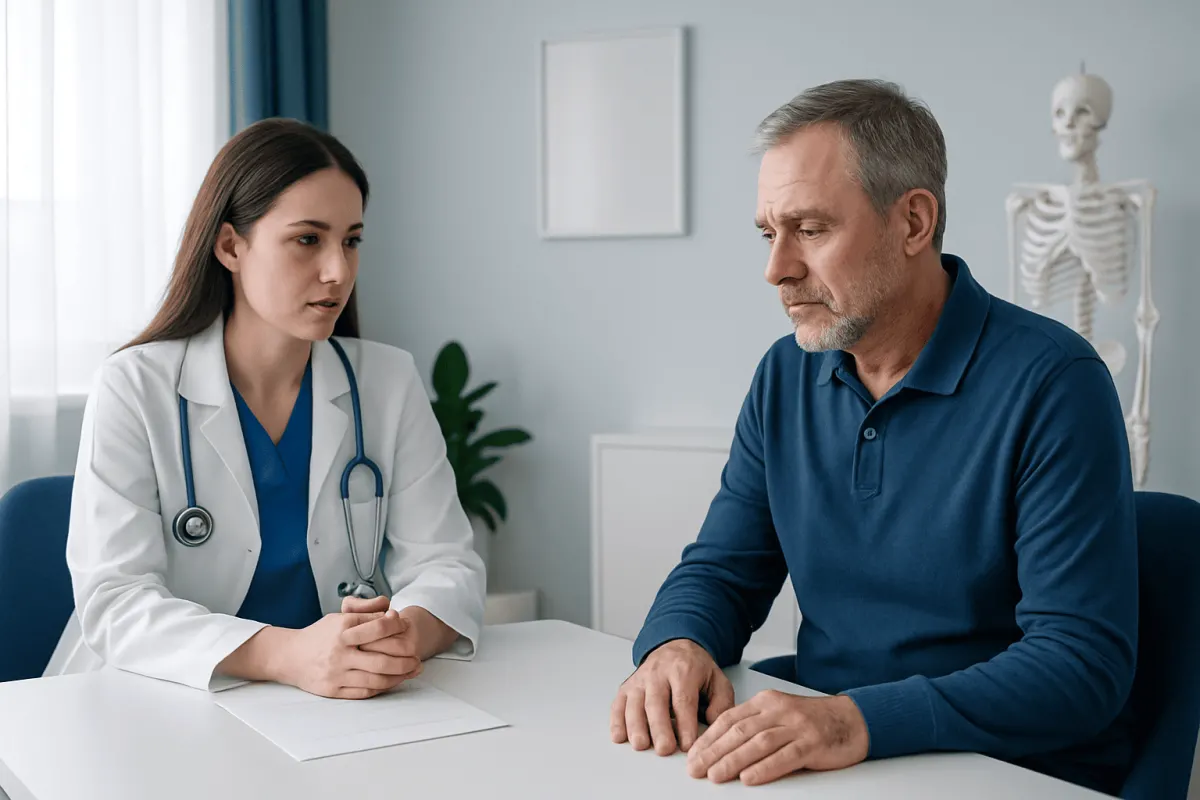 Doctor consulting with a patient in a medical office setting.