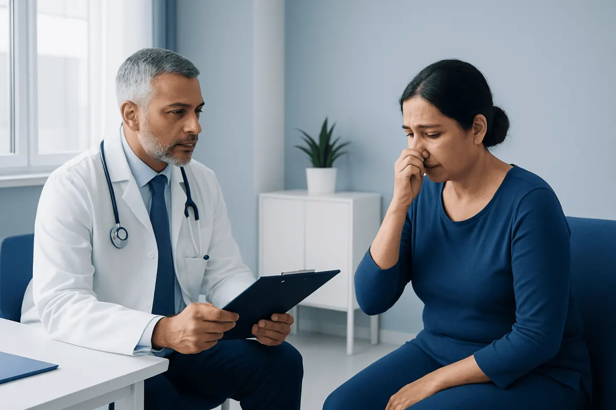 Doctor consulting with a patient in a medical office setting.
