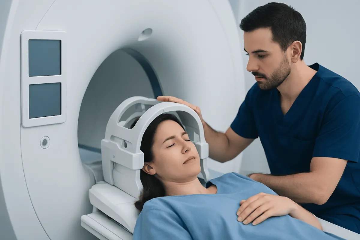 Patient undergoing neurophysiology test in a medical facility.