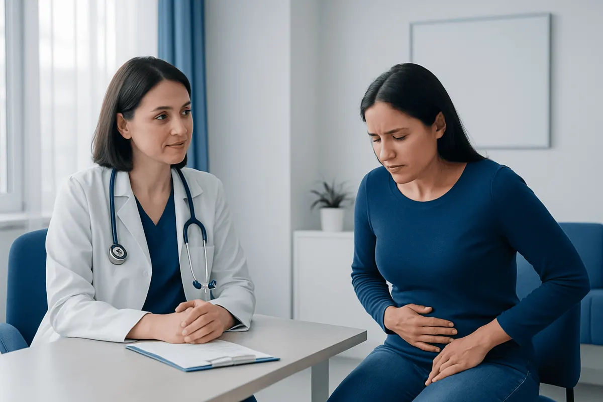 Doctor consulting with a patient about urinary health issues.