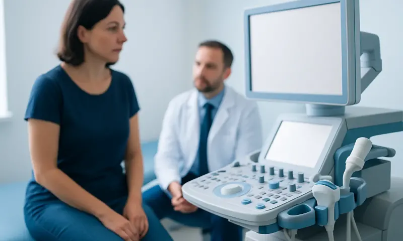 Medical consultation with ultrasound equipment at Acibadem Hospital.