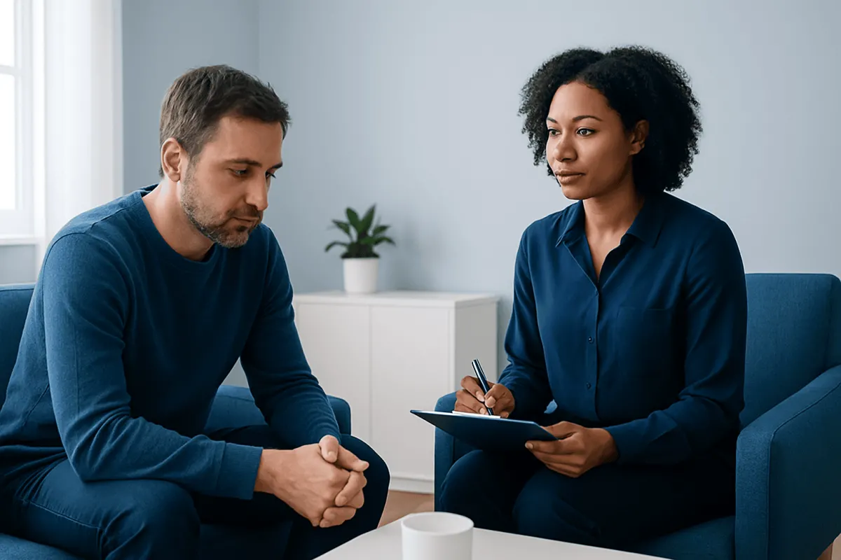 Therapist and patient in a counseling session at Acibadem Hospitals Group.