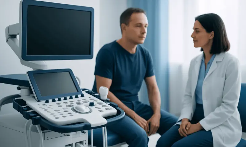 Doctor explaining sciatica diagnosis to patient in clinic.