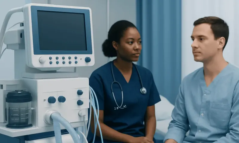 Medical professionals discussing patient care in a hospital room.