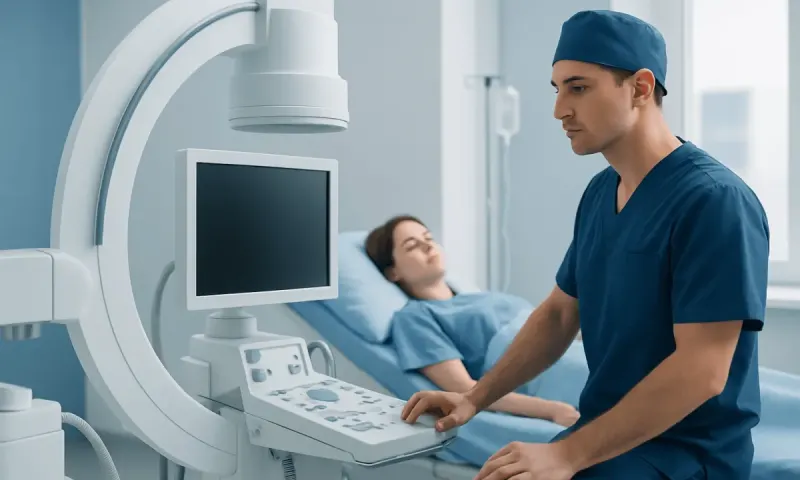 Urologist preparing for a kidney stone procedure in a hospital setting.