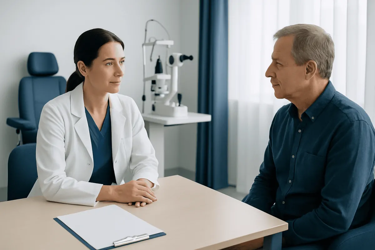 Doctor consulting with a patient in a medical office setting.