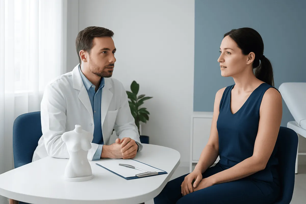 Doctor consulting a patient in a modern clinic setting.