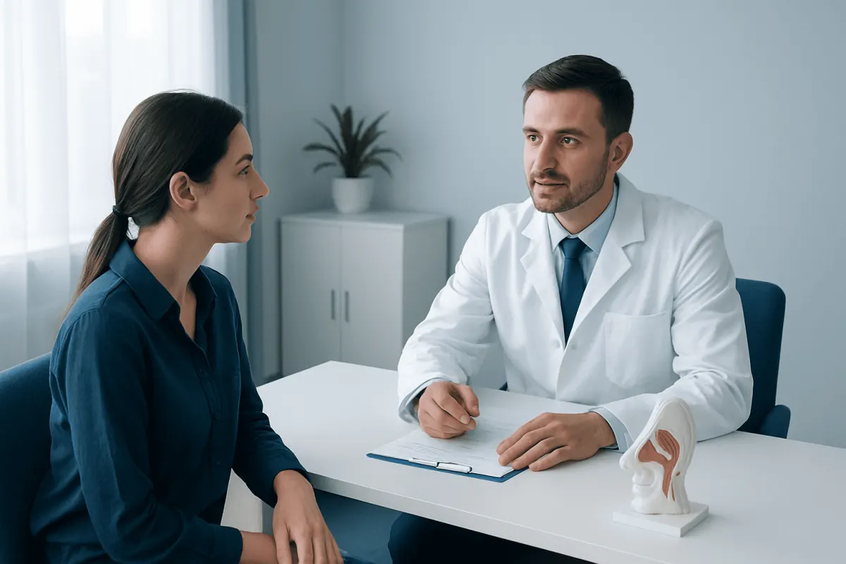 Doctor consulting with a patient about rhinoplasty options at Acibadem Hospital.