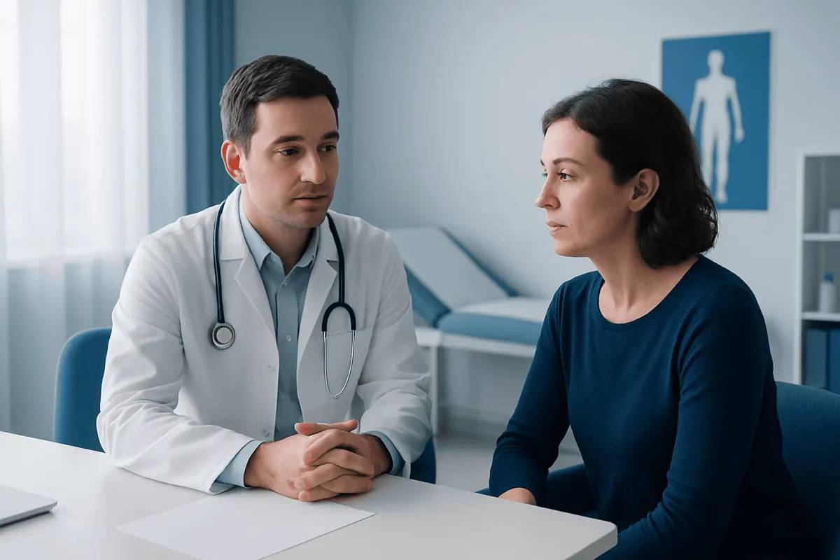 Doctor consulting a patient in a medical office setting.