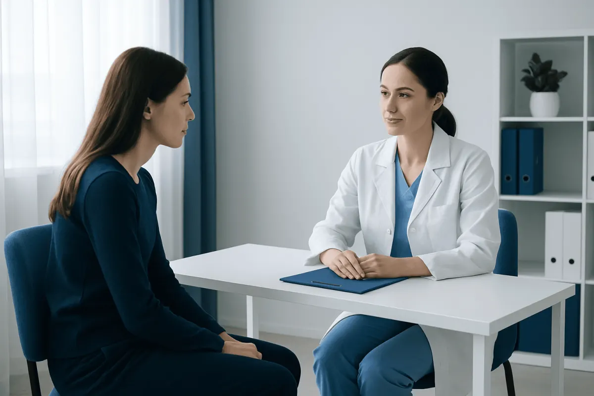 Doctor consulting a patient in a medical office setting.