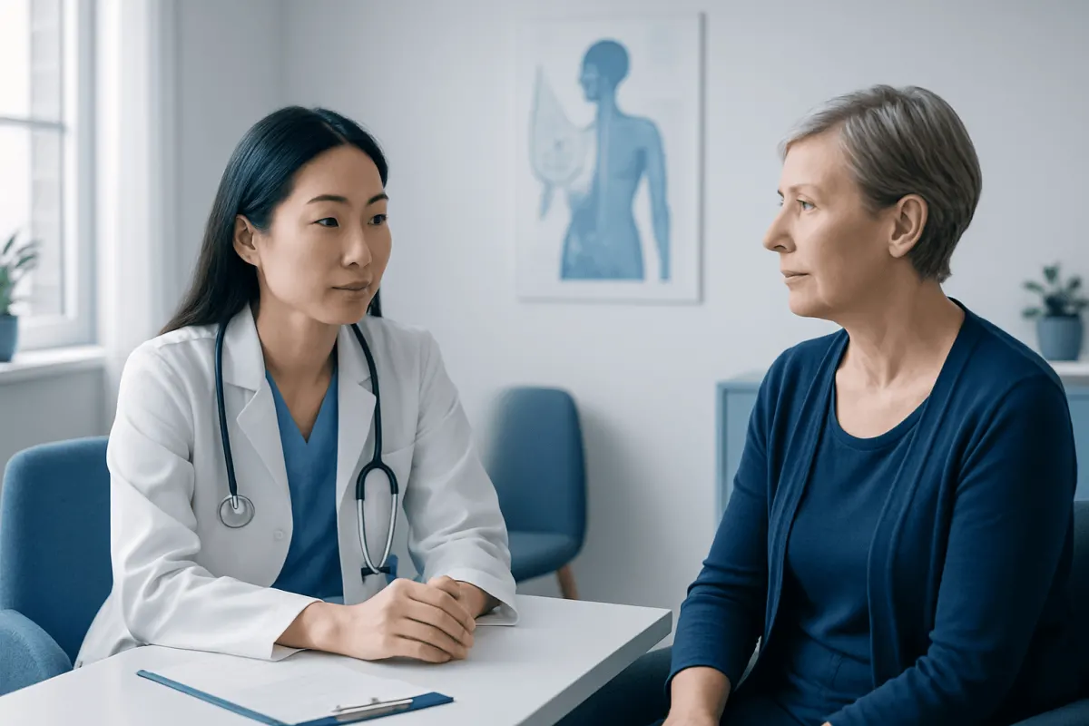 Doctor consulting with a patient in a medical office setting.
