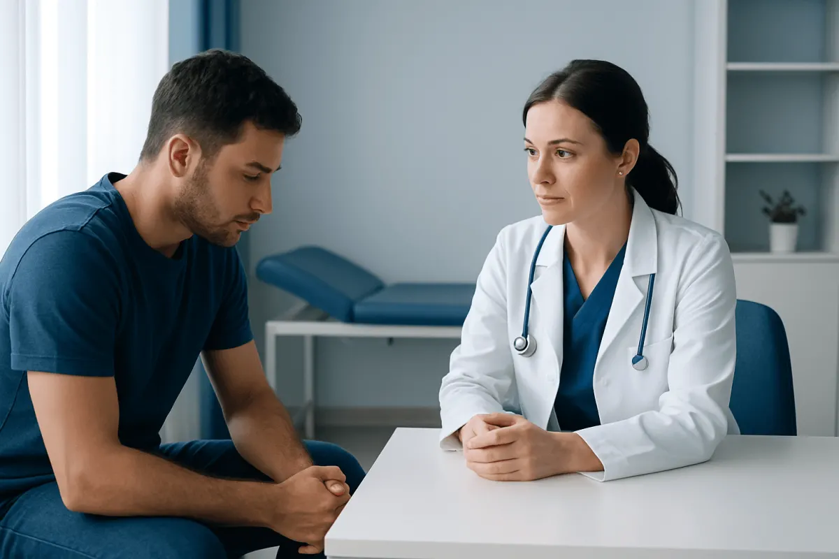 Doctor consulting with a patient in a medical office setting.