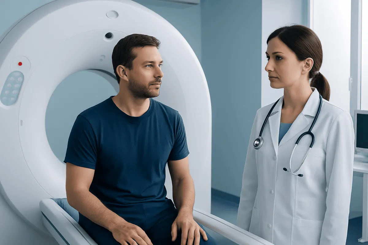 Patient undergoing CT scan at Acibadem Hospital for spleen health assessment.